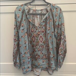 Sundance Blue Embroidered Long Sleeve Blouse. XS